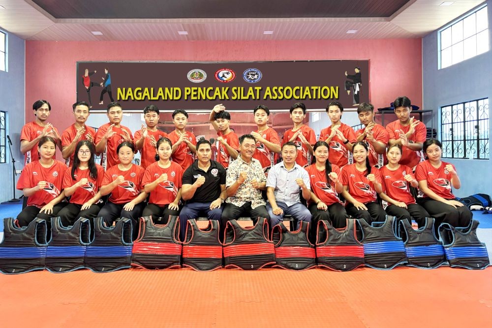 The Nagaland team and officials for the 12th Senior National Pencak Silat Championship 2024 pose for lens. The championship is scheduled in Bhubaneswar, Odisha, from June 11-13. (Photo Courtesy: NPSA)
